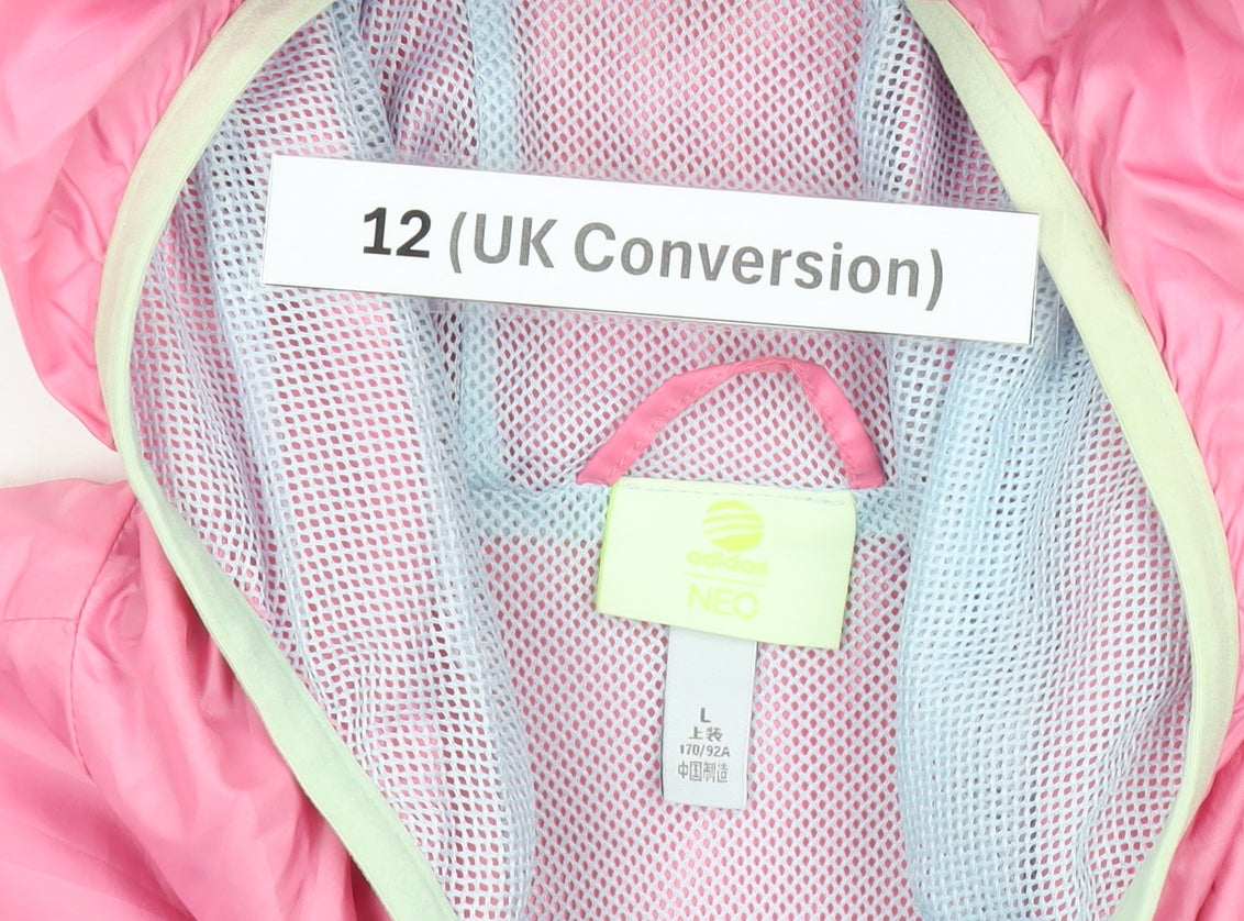 Adidas Womens Pink Blue Windbreaker Jacket UK 12 Hooded Lightweight
