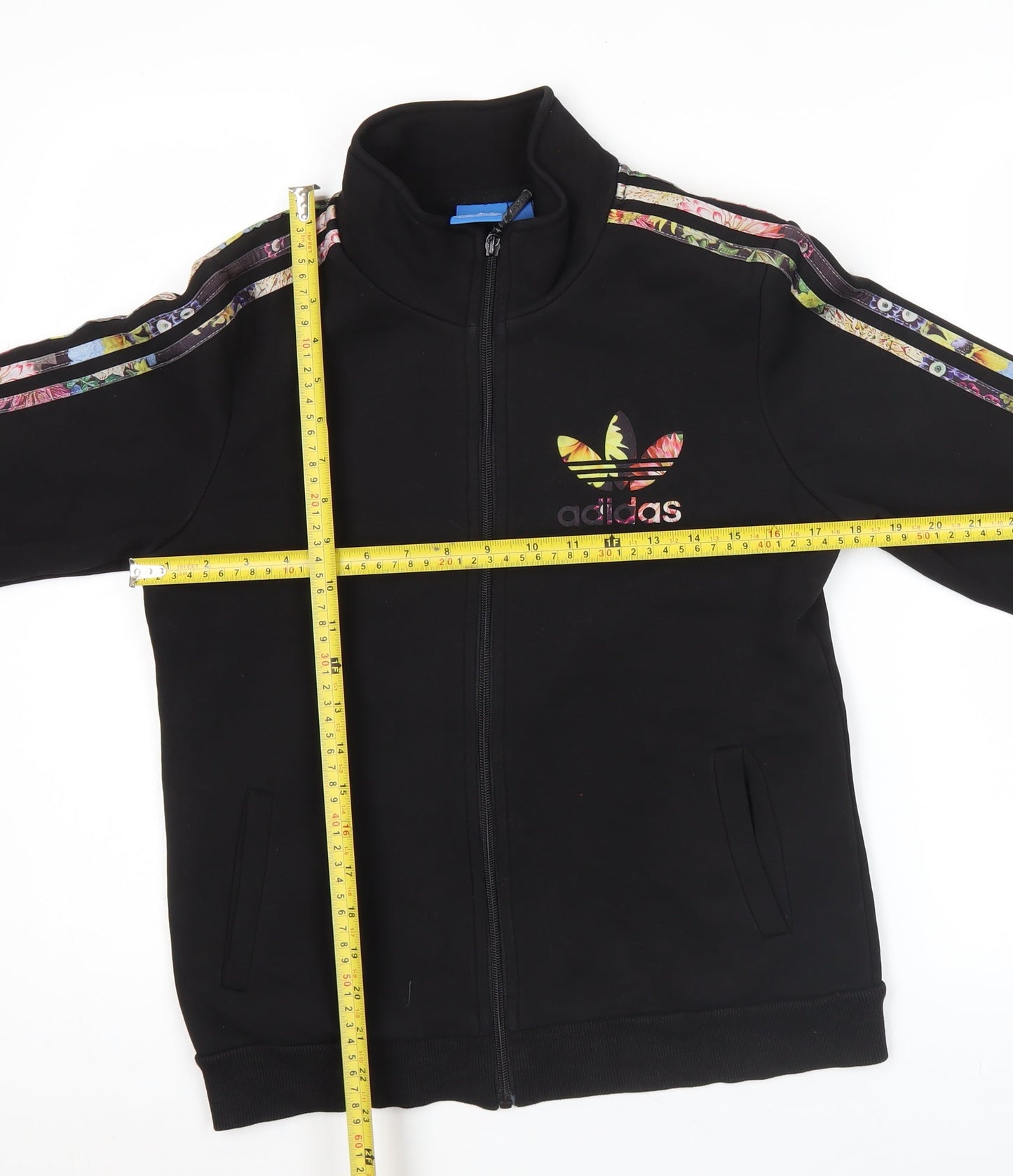 Adidas Womens Black XL Track Jacket Full Zip Floral Stripes