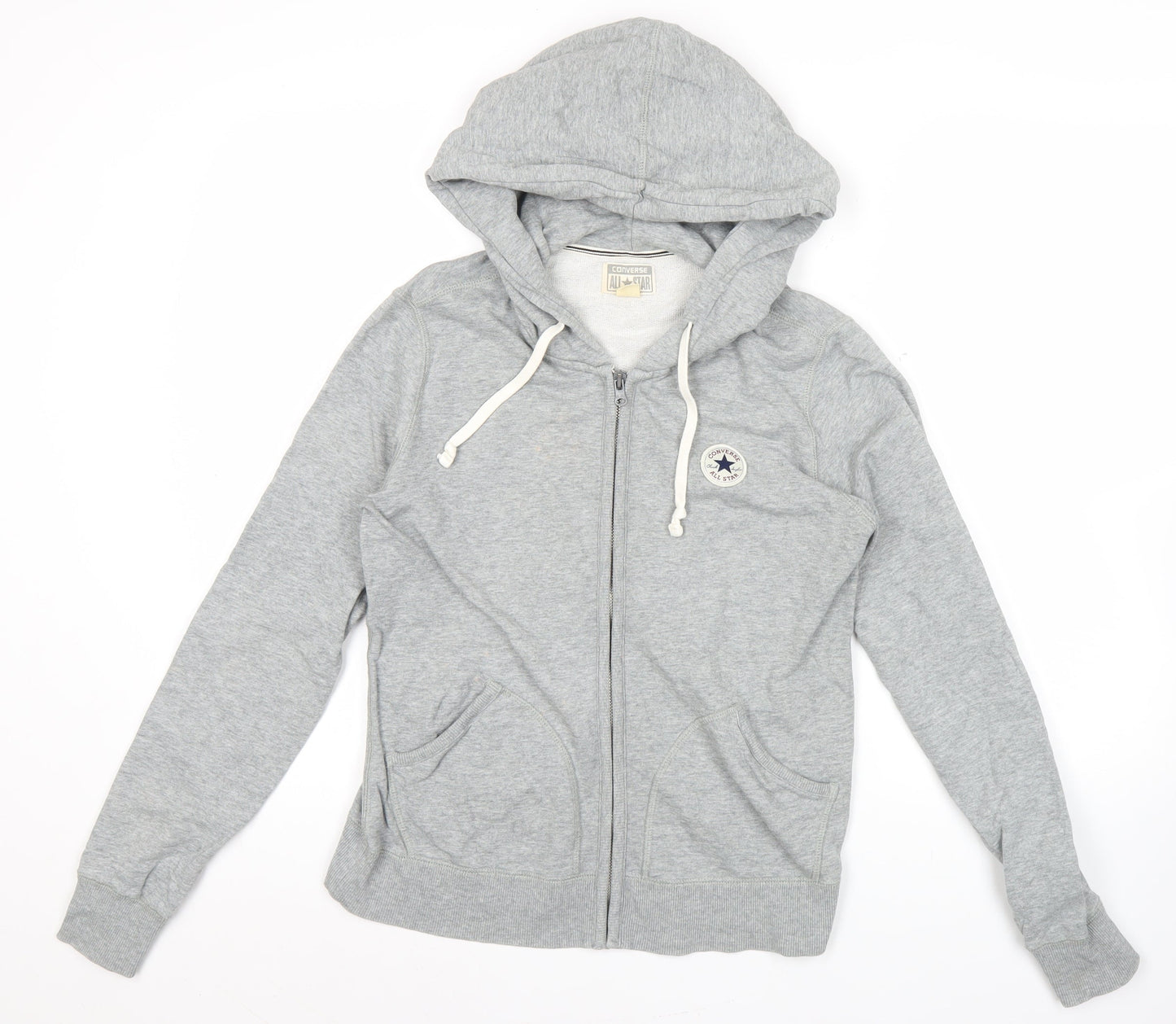 Converse Women's Grey Full Zip Hoodie UK 8 Logo Casual Sweatshirt