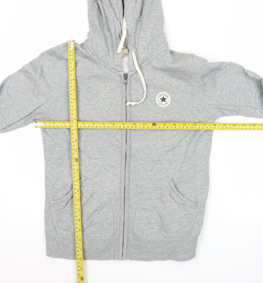 Converse Women's Grey Full Zip Hoodie UK 8 Logo Casual Sweatshirt