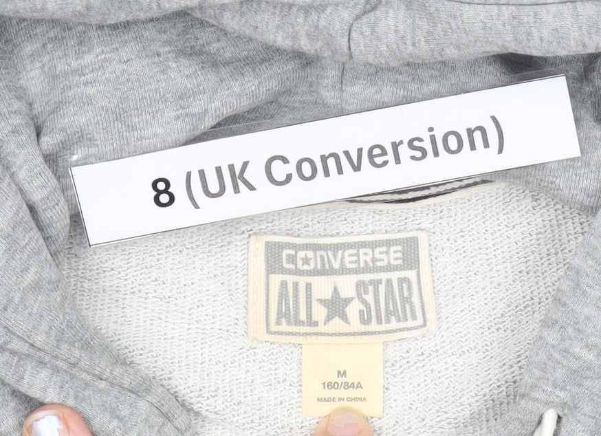 Converse Women's Grey Full Zip Hoodie UK 8 Logo Casual Sweatshirt