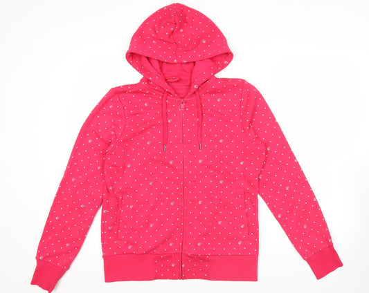 Puma Womens Pink Polka Dot Full Zip Hoodie XL Casual Sportswear