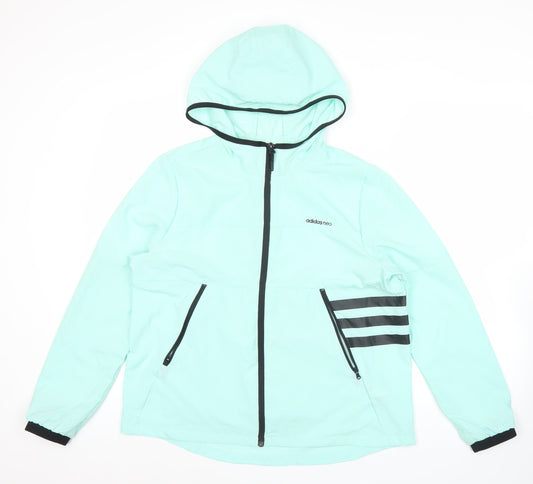 Adidas Womens Green Size 14 Windbreaker Hooded Jacket Lightweight