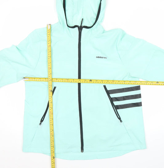 Adidas Womens Green Size 14 Windbreaker Hooded Jacket Lightweight