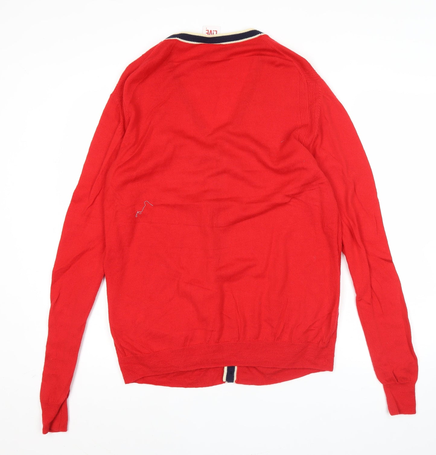 Lacoste Men's Red Cotton Knit Cardigan Jumper Size S V-Neck Logo