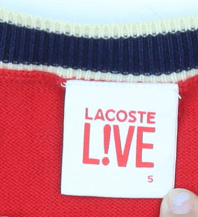 Lacoste Men's Red Cotton Knit Cardigan Jumper Size S V-Neck Logo
