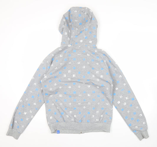 Adidas Womens Grey Hoodie XL Full Zip Cotton Logo Print Sweatshirt
