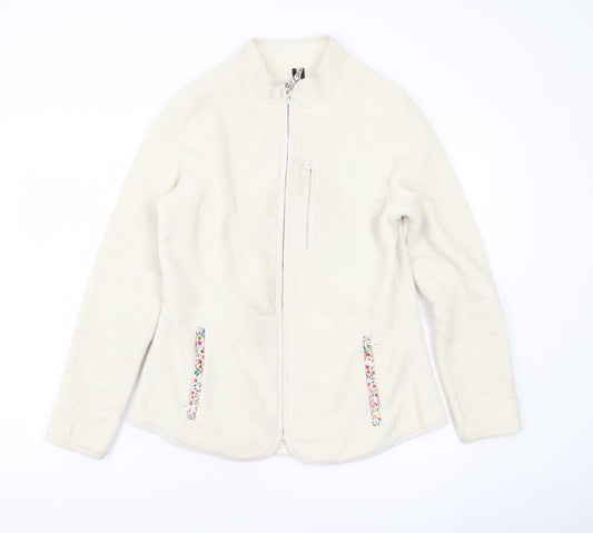 Joules Womens Ivory Fleece Jacket UK 8 Long Sleeve Zip Pockets