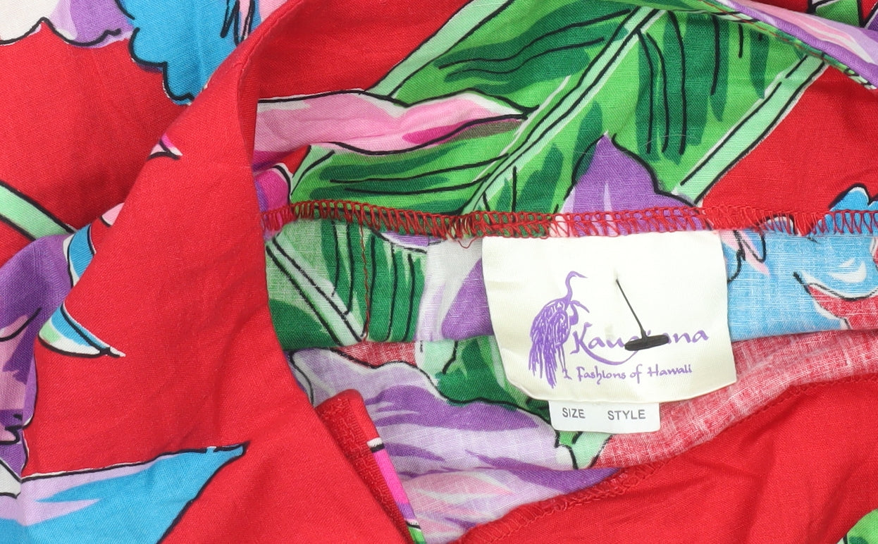 Kauaiana Womens Red Floral Wrap Midi Skirt M Hawaiian Cotton Summer