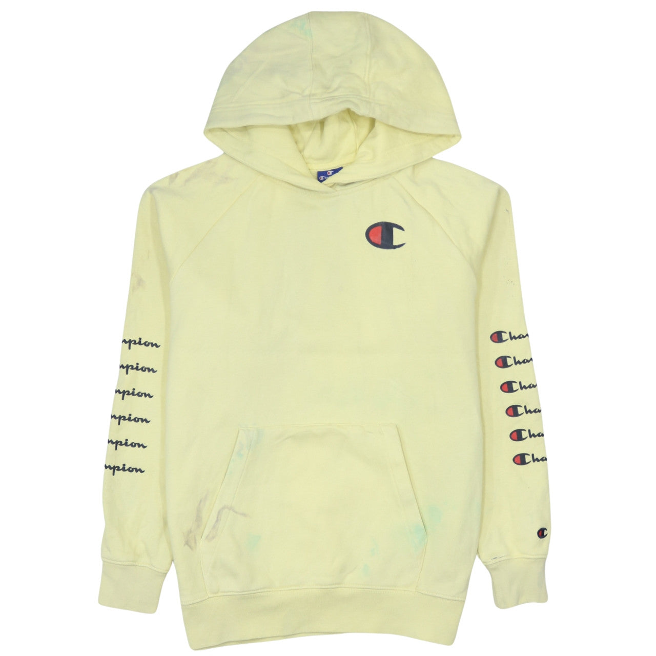 Champion Men's Yellow Pullover Hoodie Small Logo Graphic Print