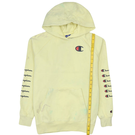 Champion Men's Yellow Pullover Hoodie Small Logo Graphic Print