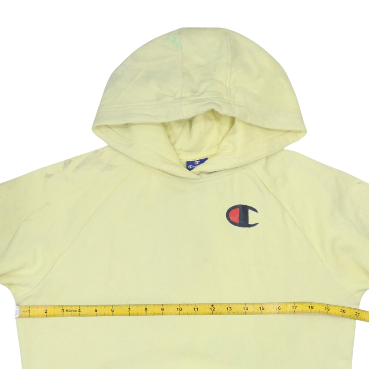 Champion Men's Yellow Pullover Hoodie Small Logo Graphic Print