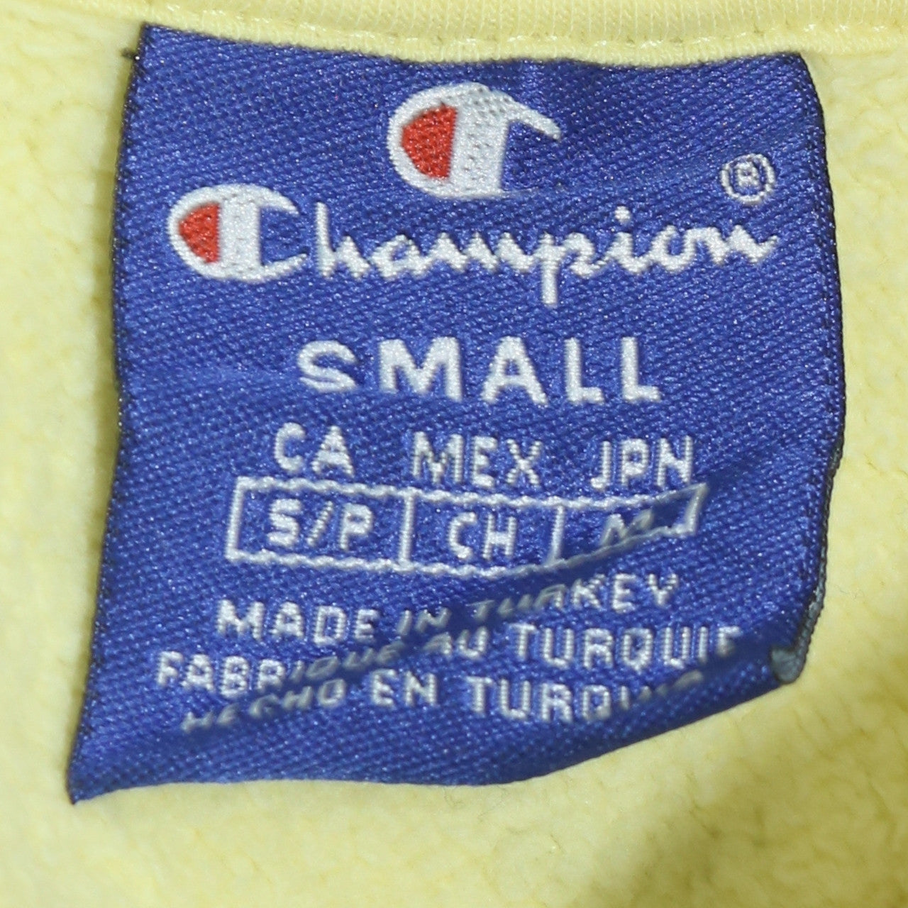 Champion Men's Yellow Pullover Hoodie Small Logo Graphic Print