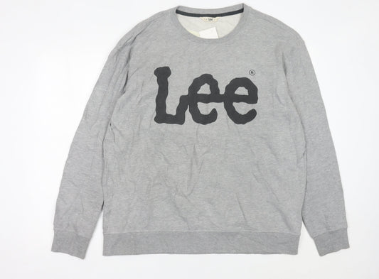Lee Mens Grey 2XL Pullover Sweatshirt Crew Neck Logo Print
