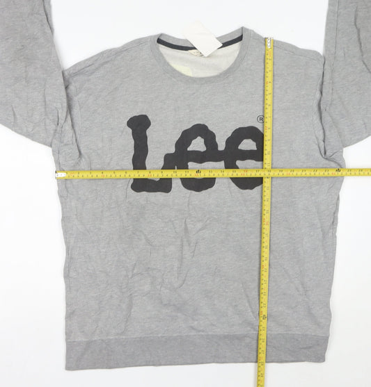 Lee Mens Grey 2XL Pullover Sweatshirt Crew Neck Logo Print