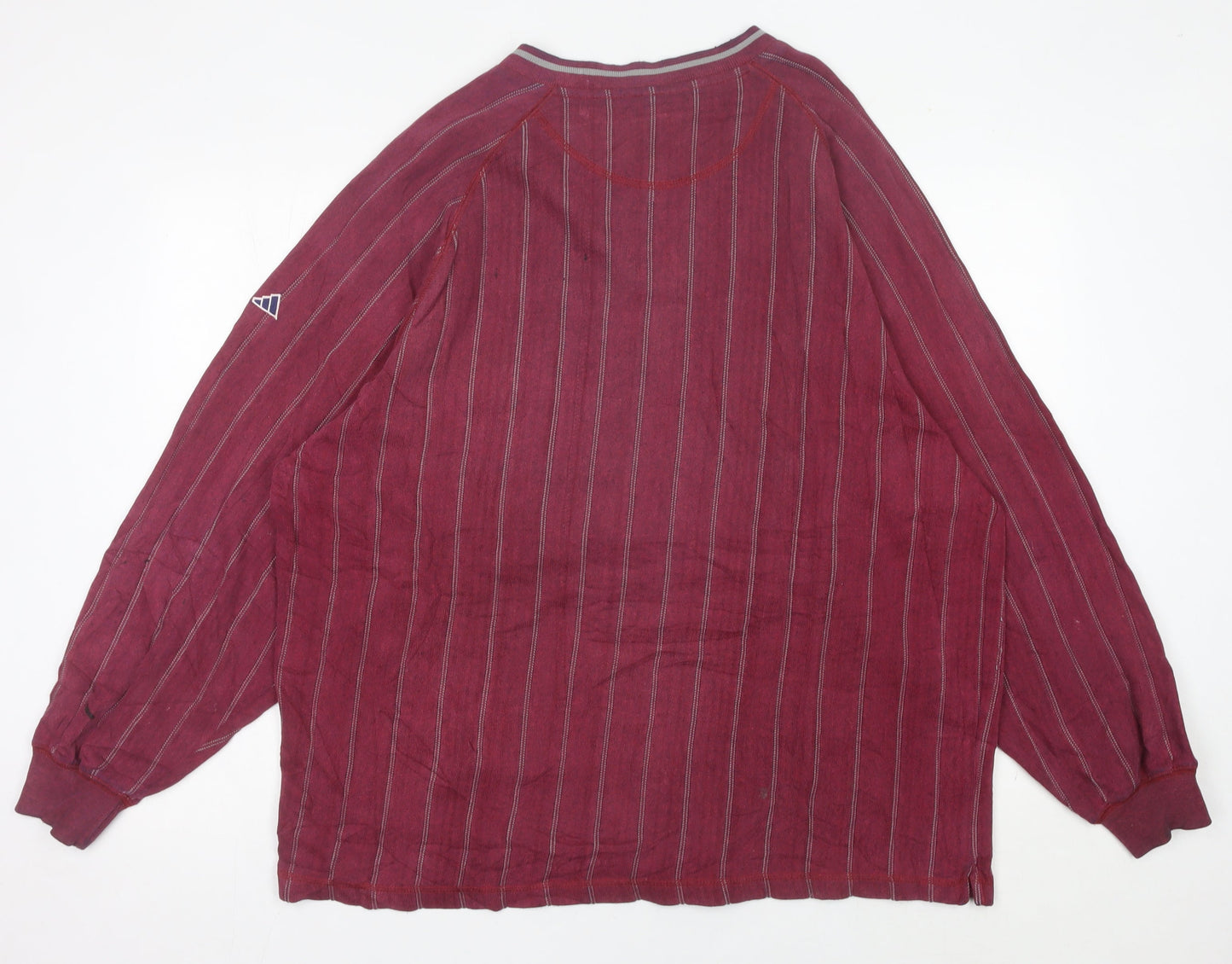 Adidas Men’s Red Striped Sweatshirt L V-Neck Long Sleeve Vintage
