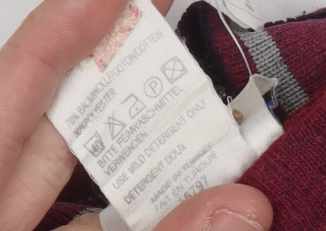 Adidas Men’s Red Striped Sweatshirt L V-Neck Long Sleeve Vintage