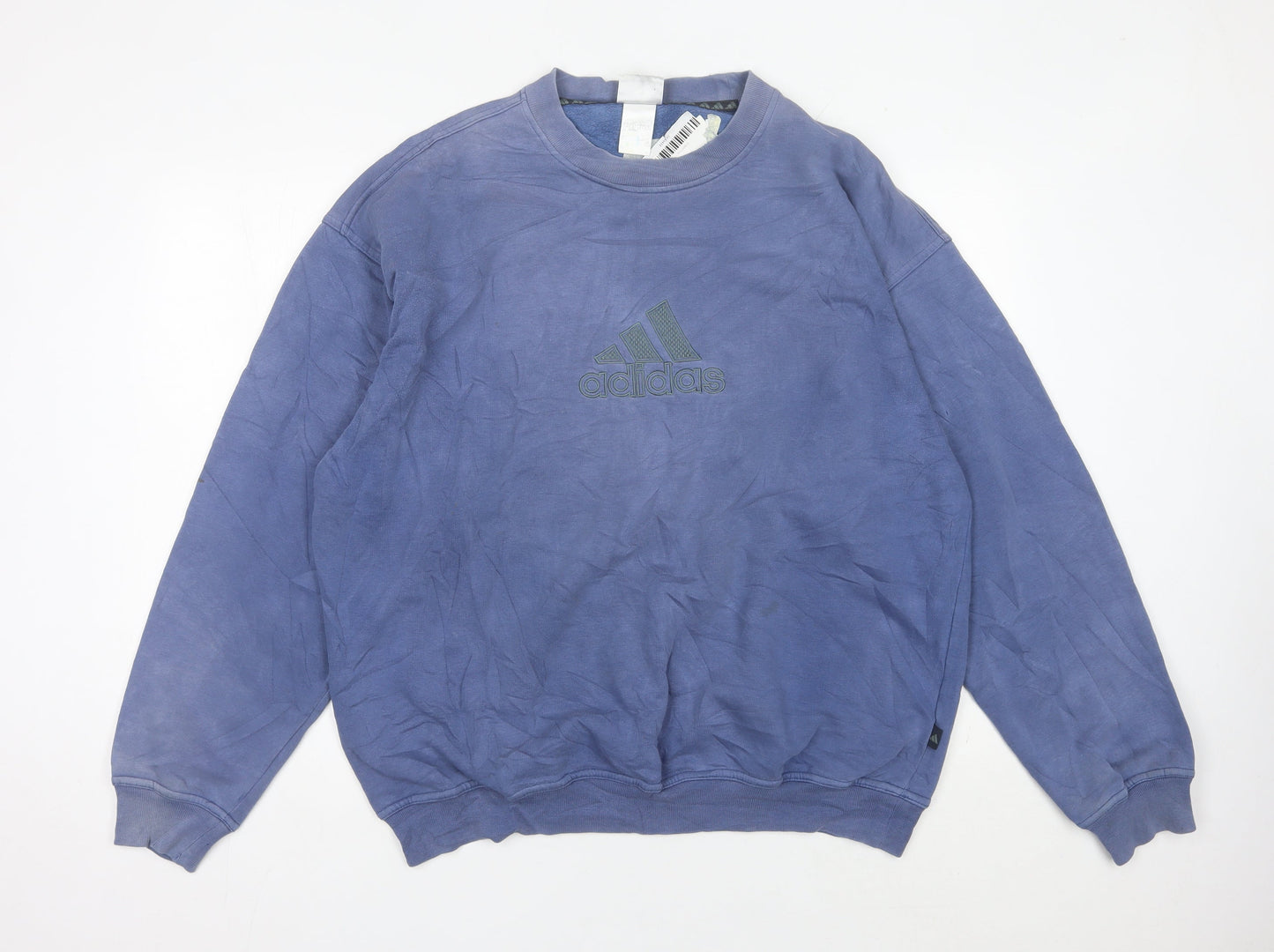 Adidas Mens Blue Logo Pullover Sweatshirt Size L Crew Neck