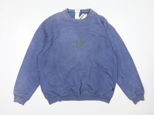 Additional front view of Adidas men’s blue logo pullover sweatshirt, size L, crew neck