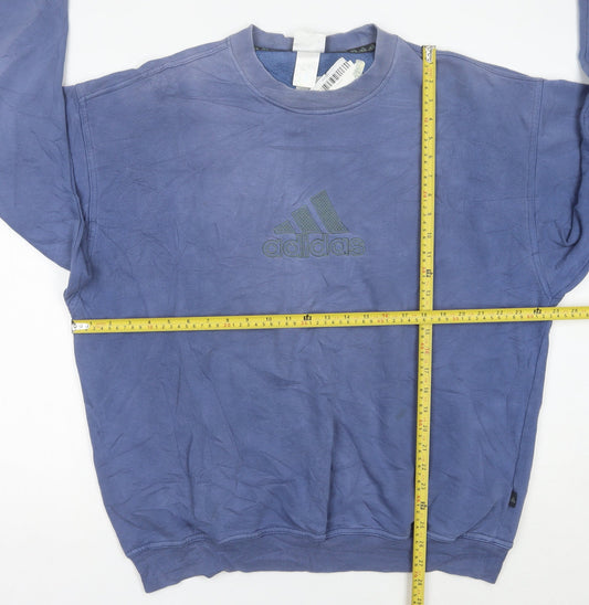 Adidas Mens Blue Logo Pullover Sweatshirt Size L Crew Neck