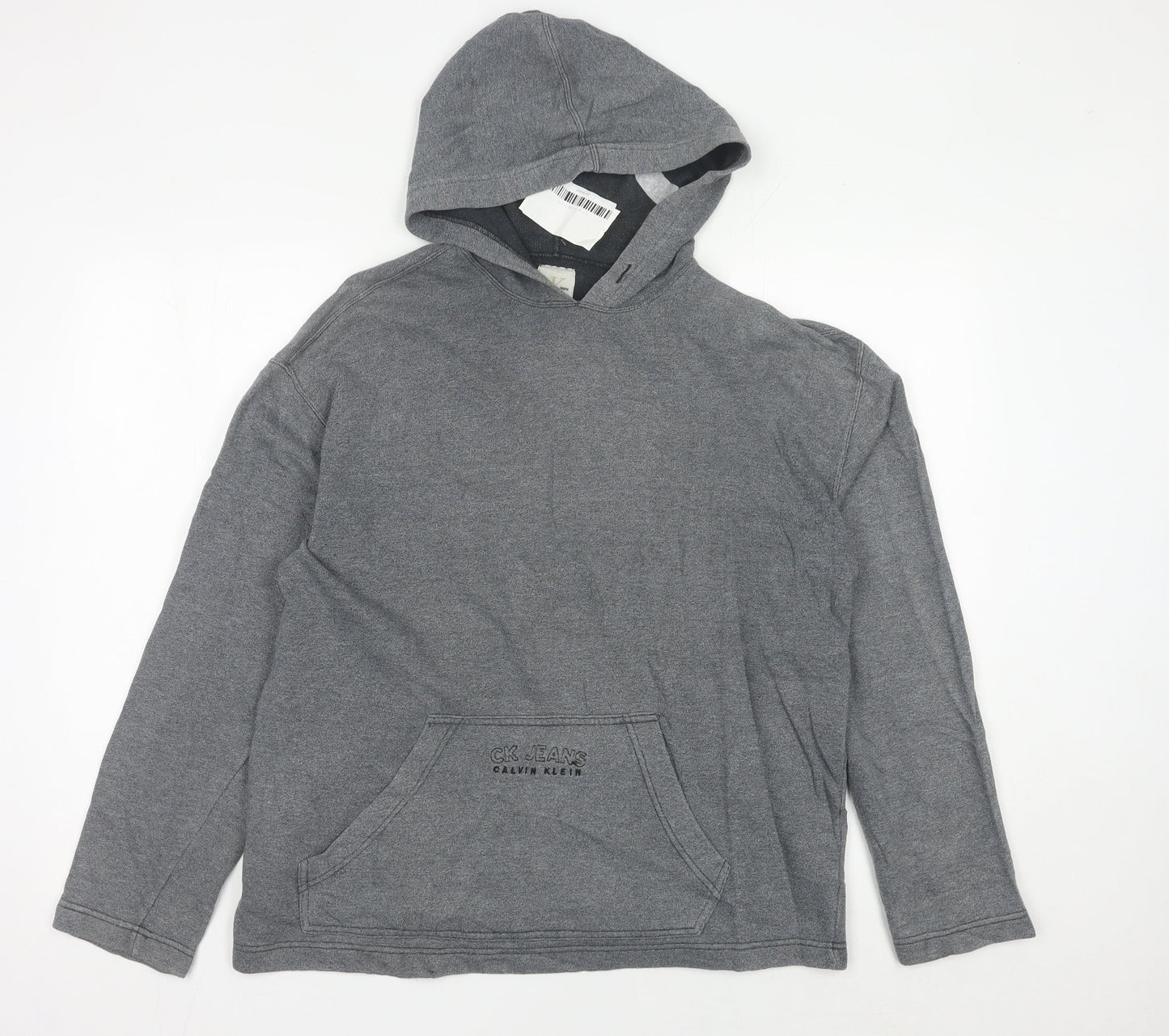 Calvin Klein Jeans Men’s Grey Pullover Hoodie Size L Logo Pocket