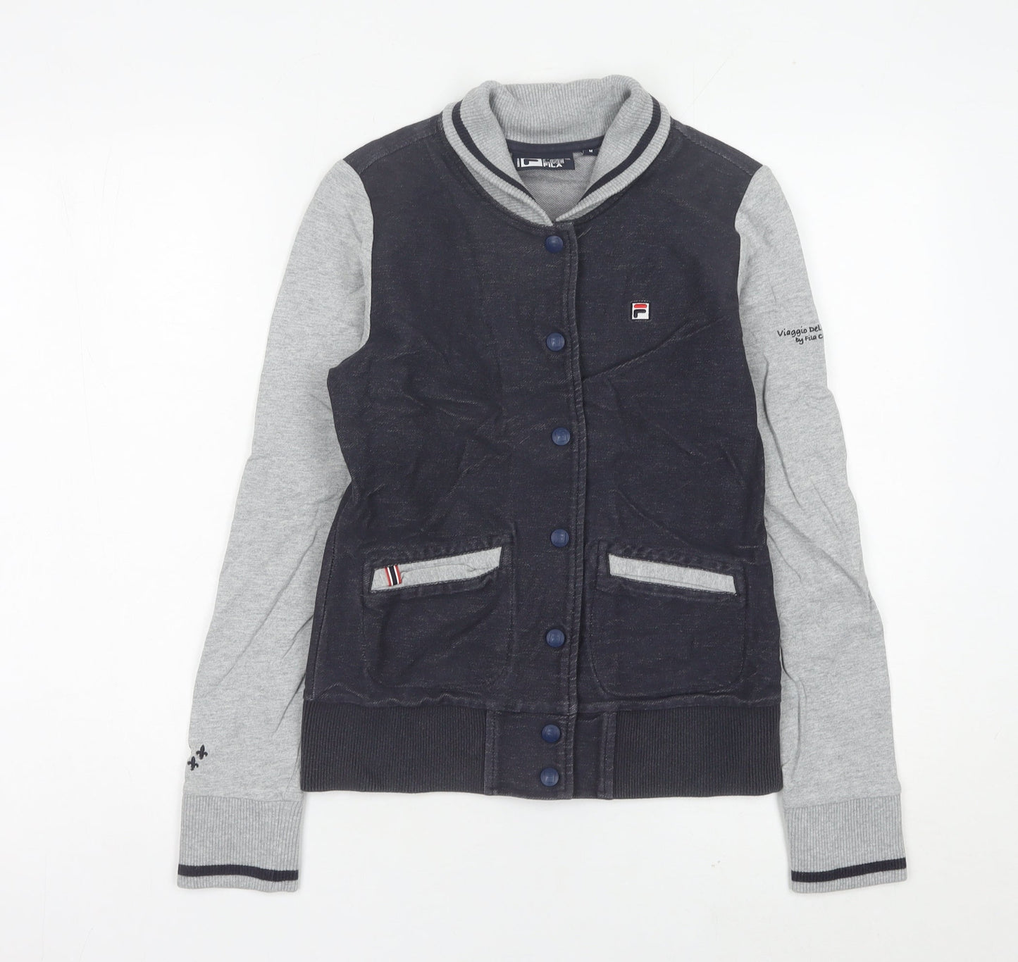 Fila Womens Varsity Jacket Size 8 Black Grey Cotton Blend Casual