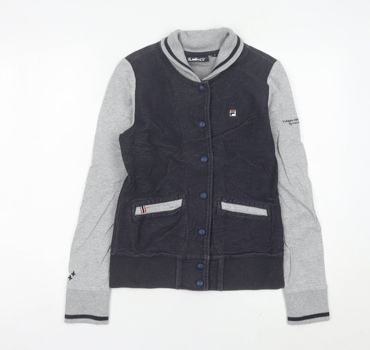Fila Womens Varsity Jacket Size 8 Black Grey Cotton Blend Casual