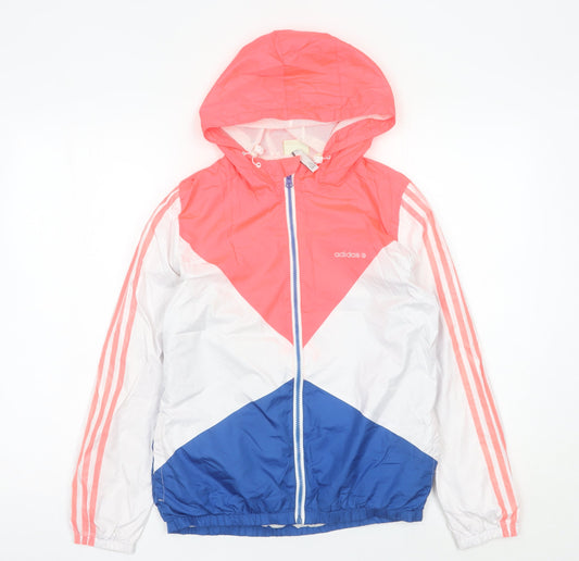 Adidas Women’s Pink White Blue Windbreaker Jacket UK 8