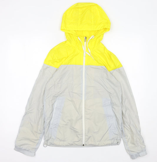 Adidas Womens Yellow Grey Windbreaker Jacket Size 10 UK Hooded Sports