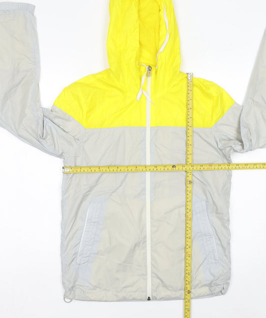 Adidas Womens Yellow Grey Windbreaker Jacket Size 10 UK Hooded Sports