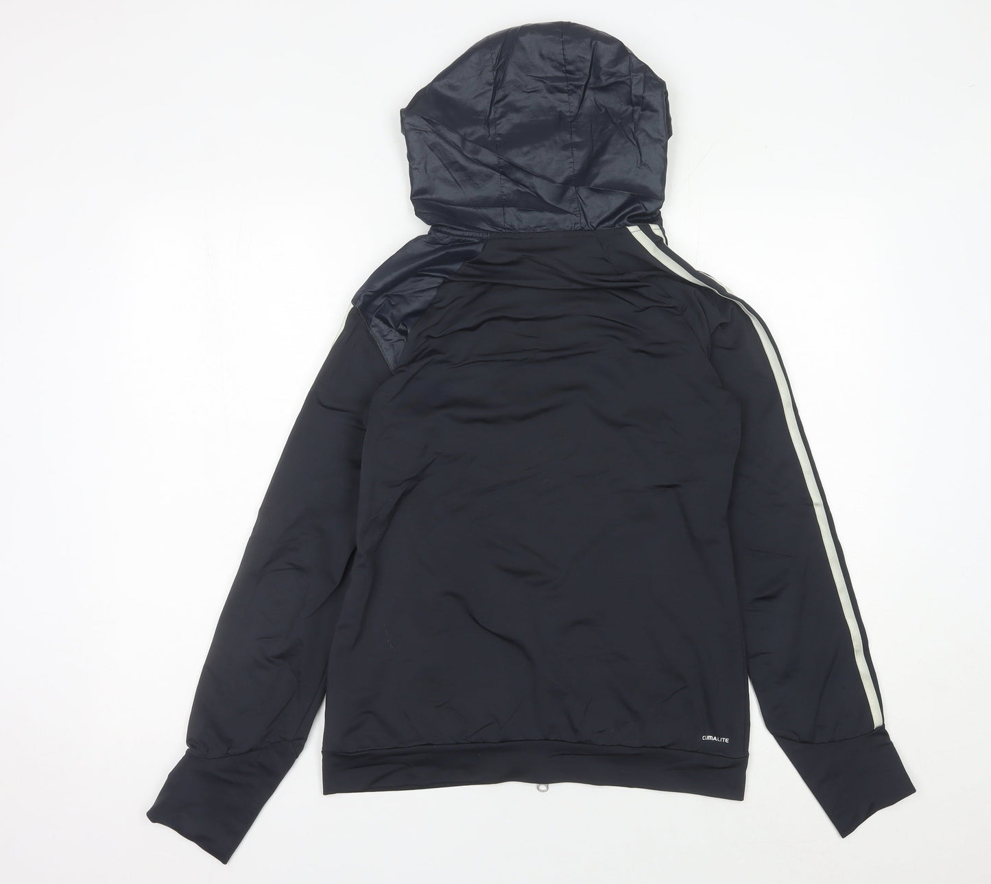 Adidas Womens Black Size 10 Track Jacket Hooded Full Zip Activewear