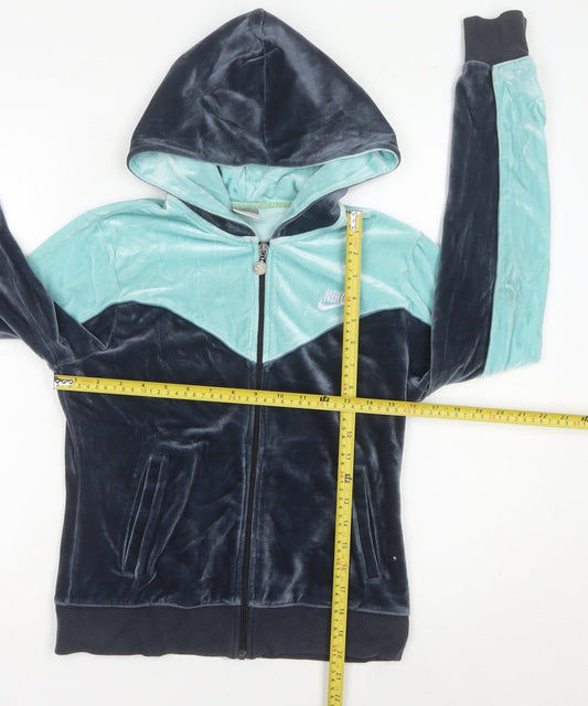 Nike Womens Blue Velour Full Zip Hoodie Sweatshirt UK 8