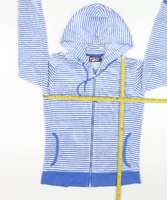 Fila White Line Women’s Blue Striped Hoodie UK 10 Full Zip Casual