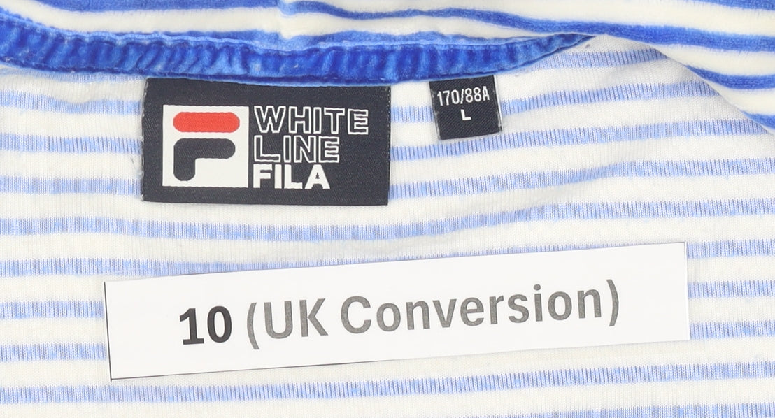 Fila White Line Women’s Blue Striped Hoodie UK 10 Full Zip Casual