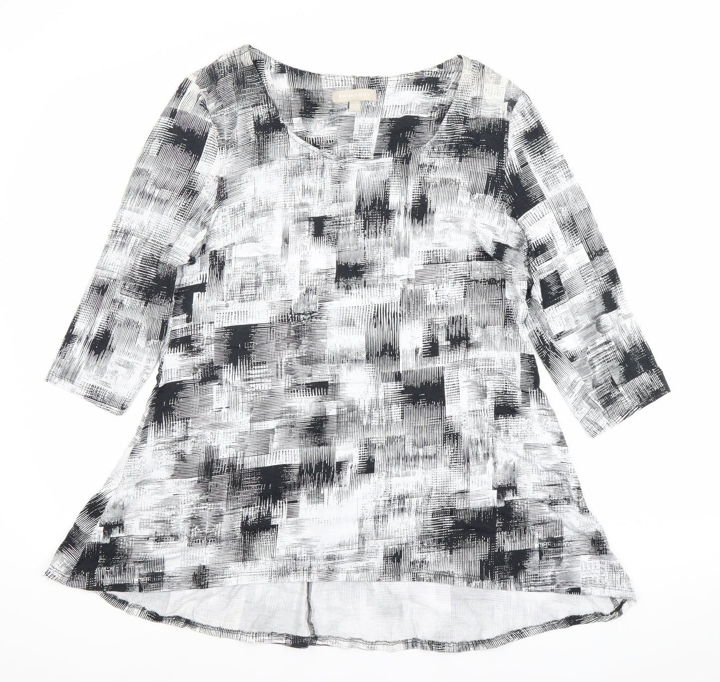 Anthology Women’s Grey Geometric A-Line Dress Size 12 3/4 Sleeve Scoop Neck