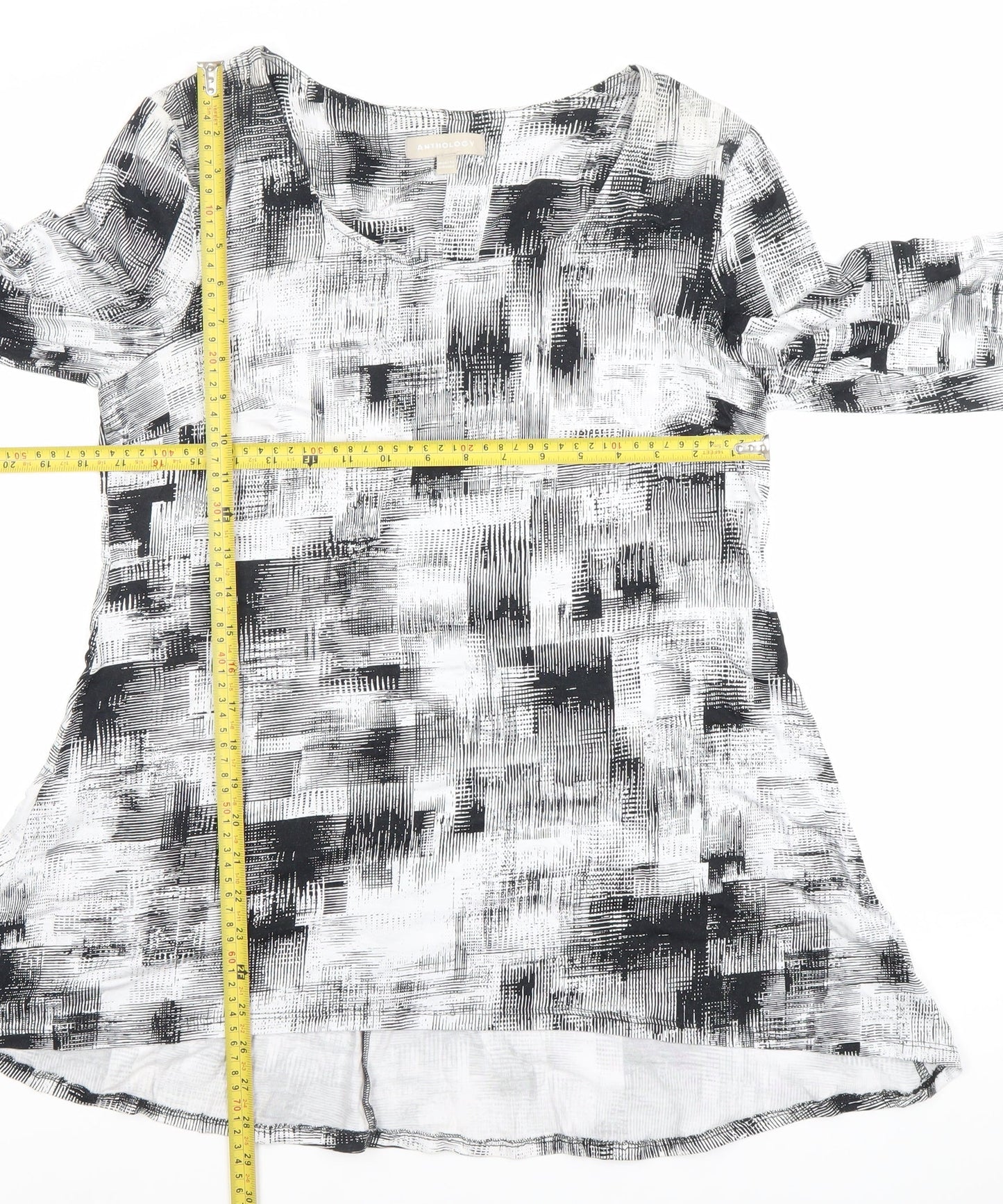 Anthology Women’s Grey Geometric A-Line Dress Size 12 3/4 Sleeve Scoop Neck