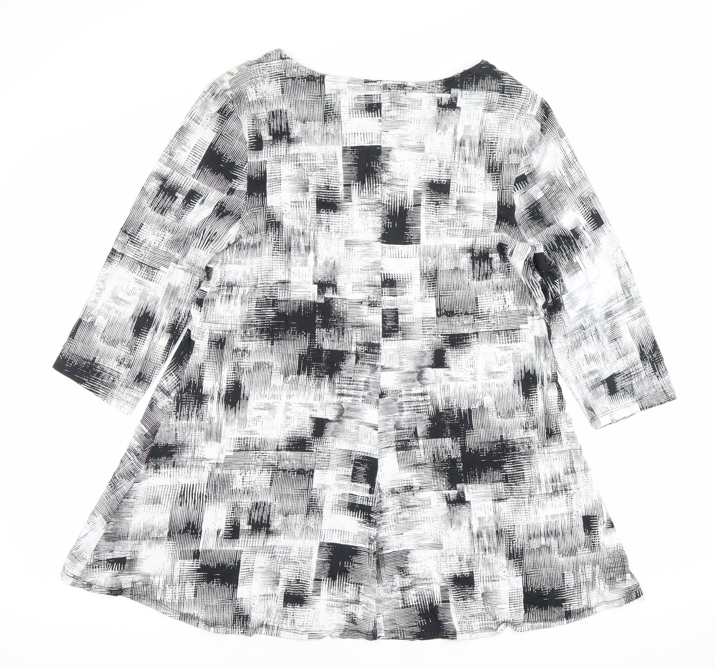 Anthology Women’s Grey Geometric A-Line Dress Size 12 3/4 Sleeve Scoop Neck