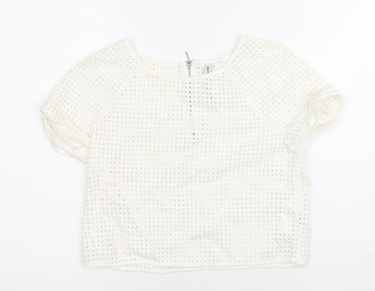 Stradivarius Womens White Cotton Lace Cropped Blouse Size 12