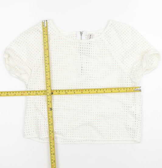 Stradivarius Womens White Cotton Lace Cropped Blouse Size 12