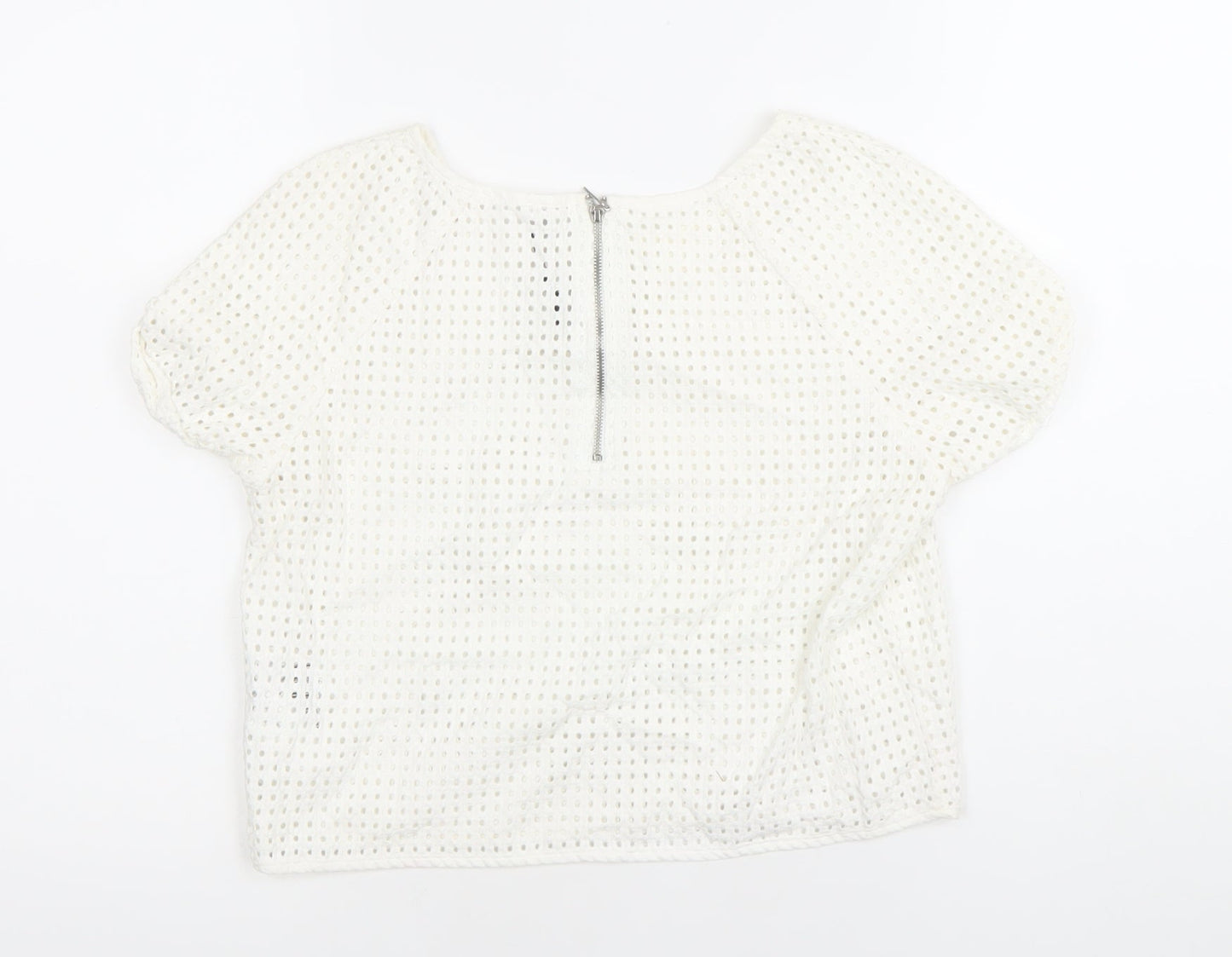 Stradivarius Womens White Cotton Lace Cropped Blouse Size 12