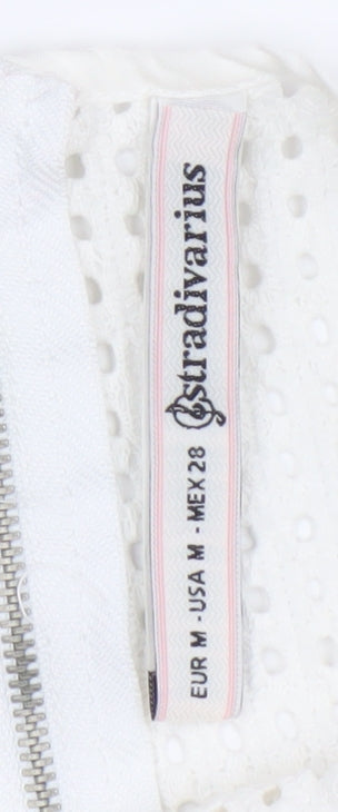 Stradivarius Womens White Cotton Lace Cropped Blouse Size 12