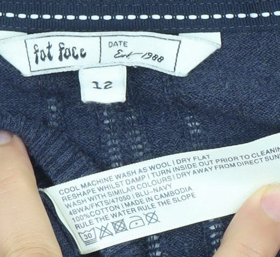 Fat Face Womens Blue Cotton Cardigan Size 12 V-Neck 3/4 Sleeve