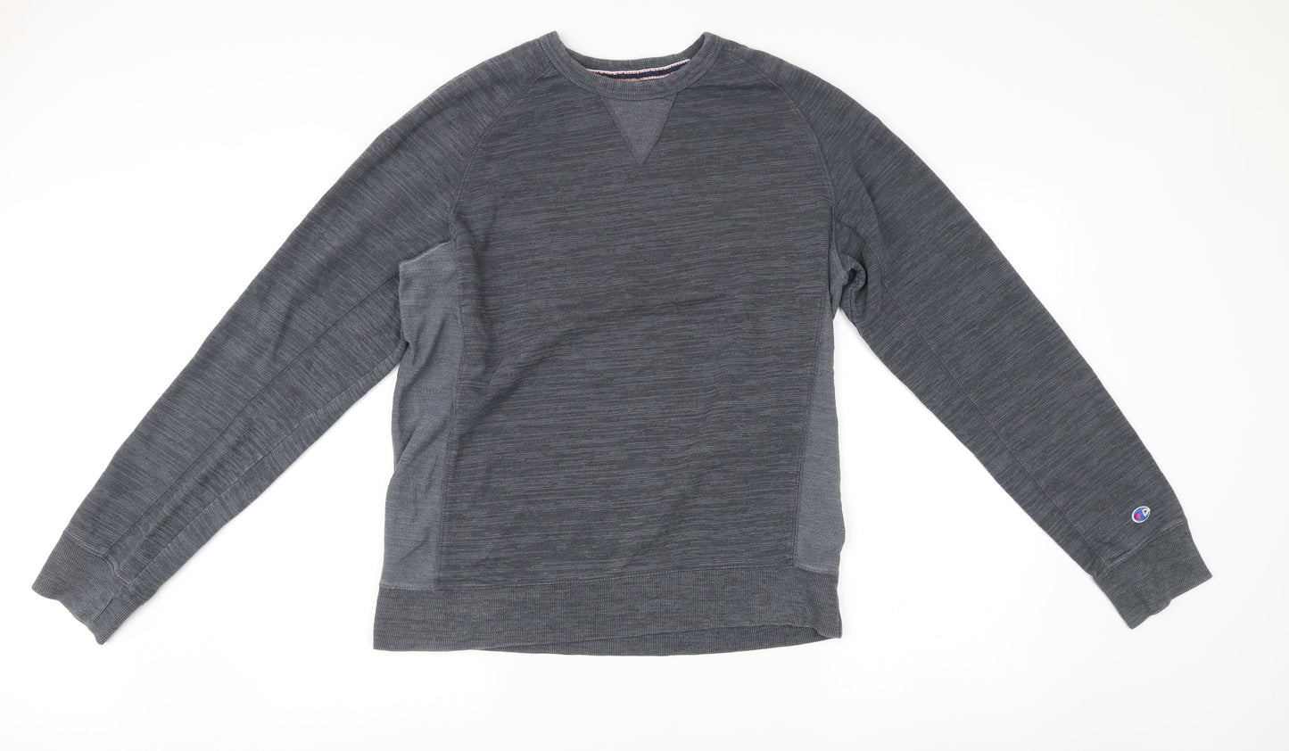 Champion Mens Grey Crew Neck Sweatshirt Size L Logo Pullover