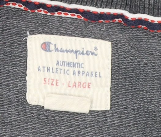 Champion Mens Grey Crew Neck Sweatshirt Size L Logo Pullover