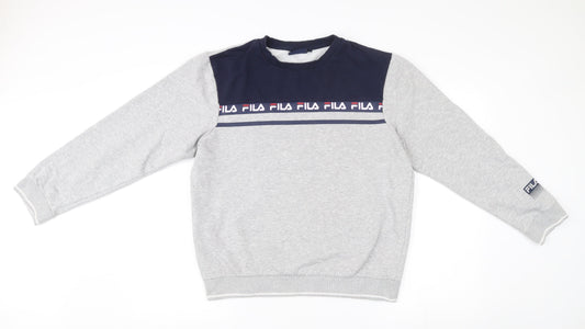 Additional front view of Fila Men’s Grey Sweatshirt M Crew Neck Logo Pullover Sportswear