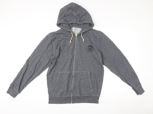 Diesel Men’s Grey Full Zip Hoodie Size M Logo Graphic Sweatshirt