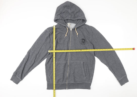 Diesel Men’s Grey Full Zip Hoodie Size M Logo Graphic Sweatshirt