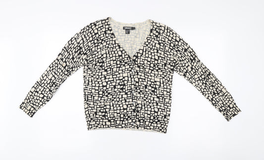 DKNY Womens Black White Silk Cashmere V-Neck Cardigan M