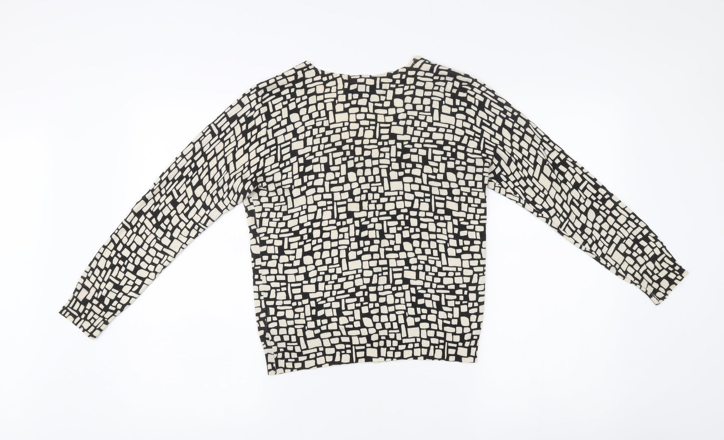 DKNY Womens Black White Silk Cashmere V-Neck Cardigan M