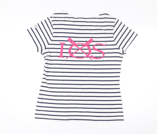 Lazy Jacks Womens White Navy Stripe T-Shirt Size 14 Nautical Cotton